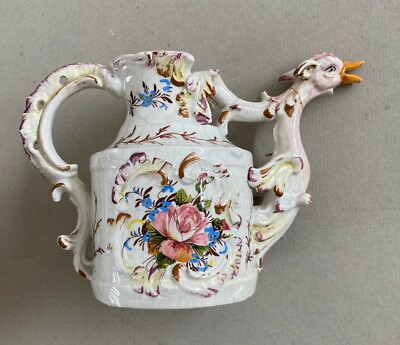 Ceramica Da Collezione   Drago Alato   Brocca Decorata Policroma Floreale
