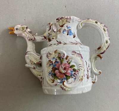 Ceramica Da Collezione   Drago Alato   Brocca Decorata Policroma Floreale