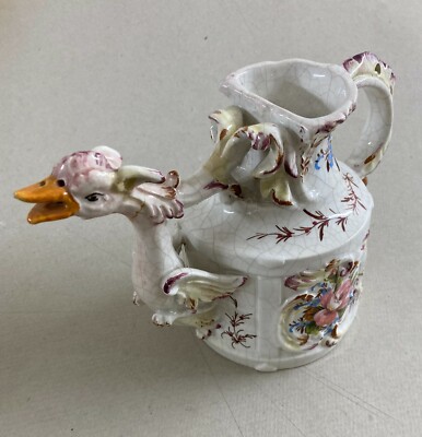 Ceramica Da Collezione   Drago Alato   Brocca Decorata Policroma Floreale