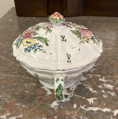 Decorativo Soprammobile: Piccola Zuppiera Con Coperchio E Decoro Floreale