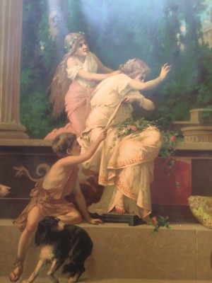 Arte Piemontese: Scena Mitologica In Giardino, Stampa Cromolitografica