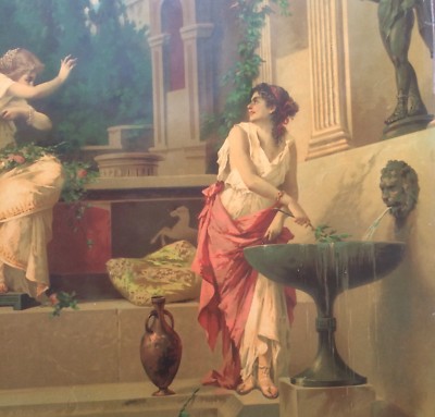 Arte Piemontese: Scena Mitologica In Giardino, Stampa Cromolitografica