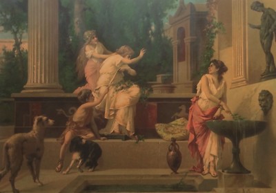 Arte Piemontese: Scena Mitologica In Giardino, Stampa Cromolitografica