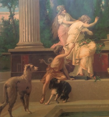 Arte Piemontese: Scena Mitologica In Giardino, Stampa Cromolitografica