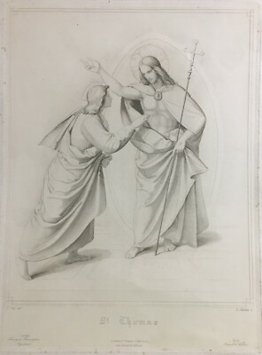 Arte Popolare Devozionale: San Tommaso. Grande Antica Incisione, XIX Secolo