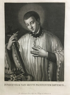 Arte Popolare Devozionale S. Luigi Gonzaga Antica Acquaforte Napoli Biondi Scafa