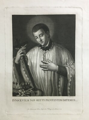 Arte Popolare Devozionale S. Luigi Gonzaga Antica Acquaforte Napoli Biondi Scafa