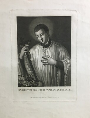 Arte Popolare Devozionale S. Luigi Gonzaga Antica Acquaforte Napoli Biondi Scafa