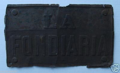 Assicurazione Fondiaria: Targa Pubblicitaria Vintage In Latta