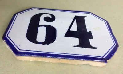 Mattonella Ottagonale in Ceramica con Numero Civico 64, Fine Xix Inizio Xx Secolo