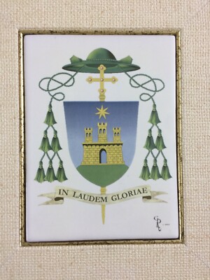Araldica: Stemma Vescovile In Ceramica Policroma, Vescovo Vito Angiuli (Ugento Leuca)