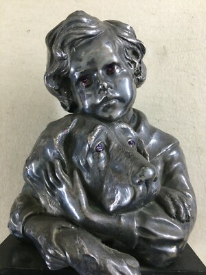 Scultura Decorativa Bimba Con Cane, G. Launeck