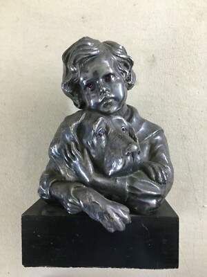 Scultura Decorativa Bimba Con Cane, G. Launeck