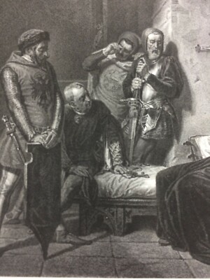 Giovanni Huss: Prigione A Costanza. Litografia Di G. Arnaud Da Enrico Gamba (XIX Secolo)