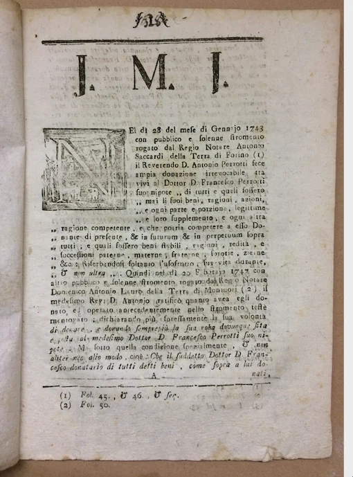 Notariat, Naples, Forino: Perrotti Inheritance and Legal Dispute, 1784