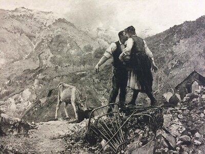 Arte Antica Incisione: Vittorio Cavalleri, Idillio, Veduta Pastorale Montana, Chessa