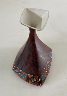 Vaso In Ceramica Stilizzato E Policromo, Design Del Novecento