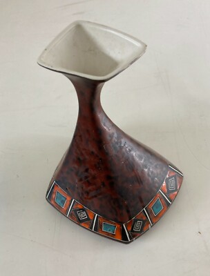Vaso In Ceramica Stilizzato E Policromo, Design Del Novecento