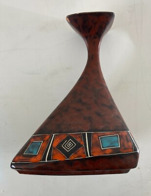 Vaso In Ceramica Stilizzato E Policromo, Design Del Novecento
