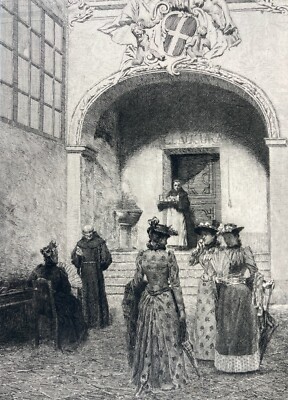 Arte Italiana Dell'Ottocento: Cortesia Claustrale. Pittore Giacomo Grosso, Incisore Celestino Turletti