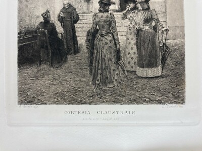 Arte Italiana Dell'Ottocento: Cortesia Claustrale. Pittore Giacomo Grosso, Incisore Celestino Turletti