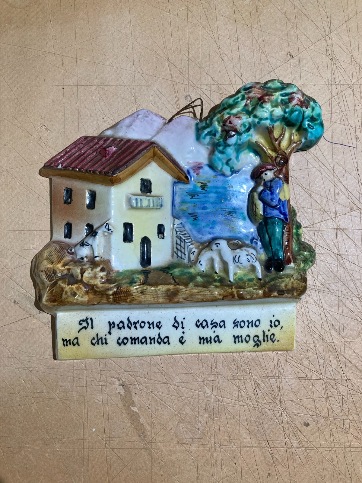 Arte, Folklore E Ceramica Popolare: Placca Decorativa Umoristico Pastorale