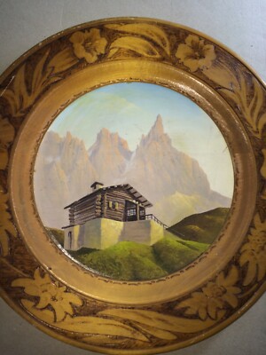 Montagna, Dolomiti, Pale, Baita Segantini: Inusuale Dipinto Su Legno Pirografato