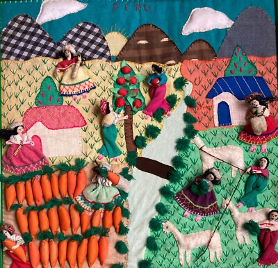 Arpillera Peruviana: Scena Campestre Con Raccolta Di Carote