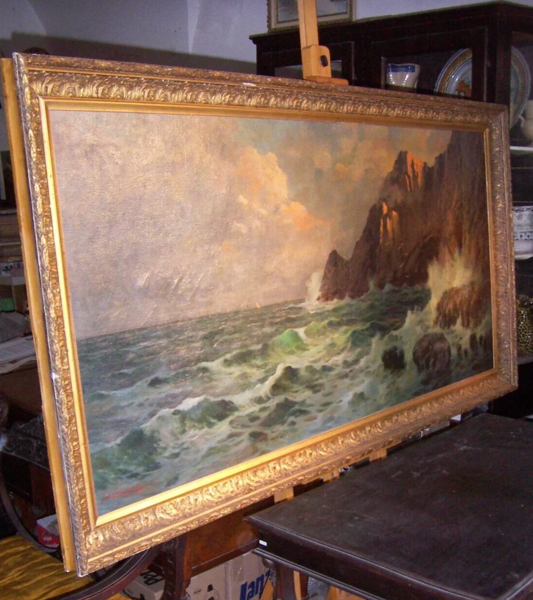 Large Decorative Painting — Coastal View of Capri — Ilio Giannaccini