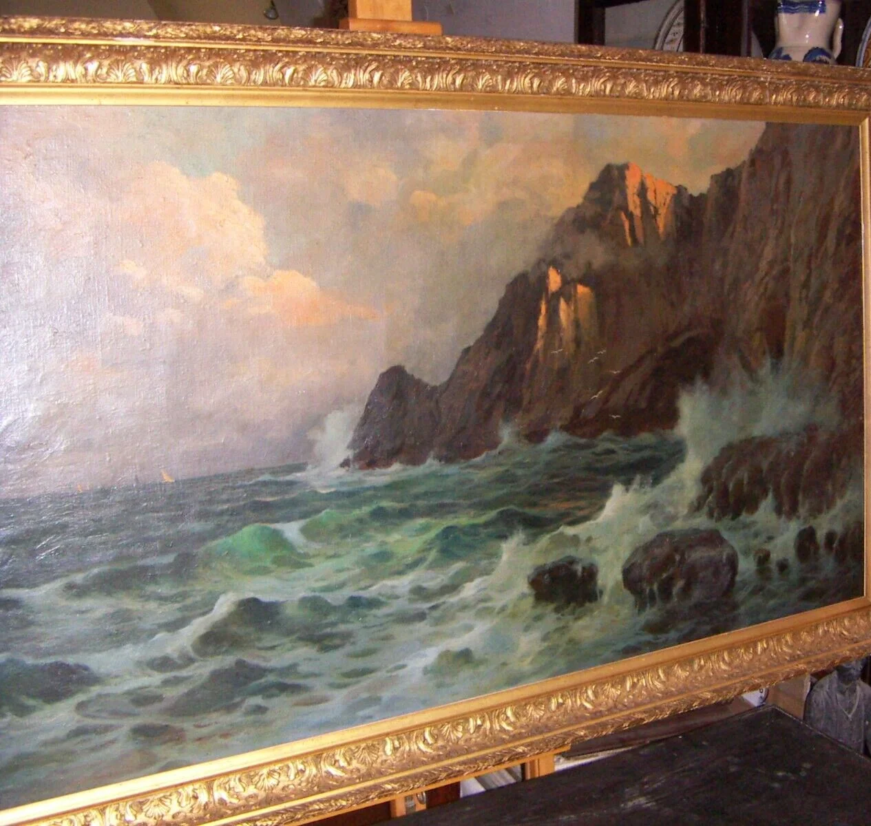 Large Decorative Painting — Coastal View of Capri — Ilio Giannaccini