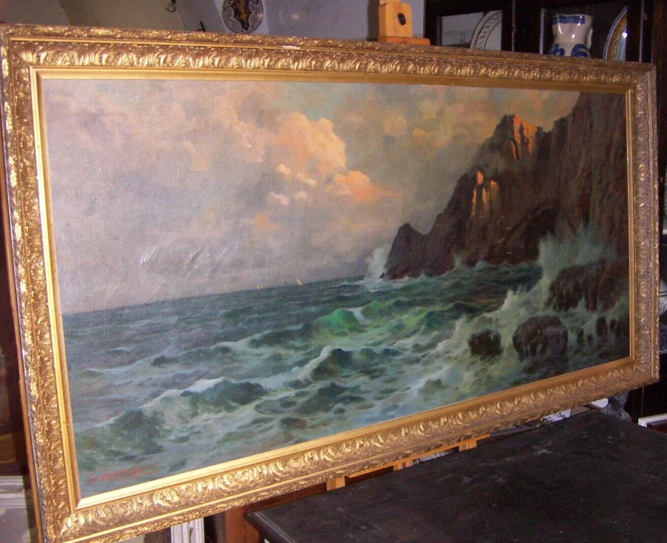 Large Decorative Painting — Coastal View of Capri — Ilio Giannaccini