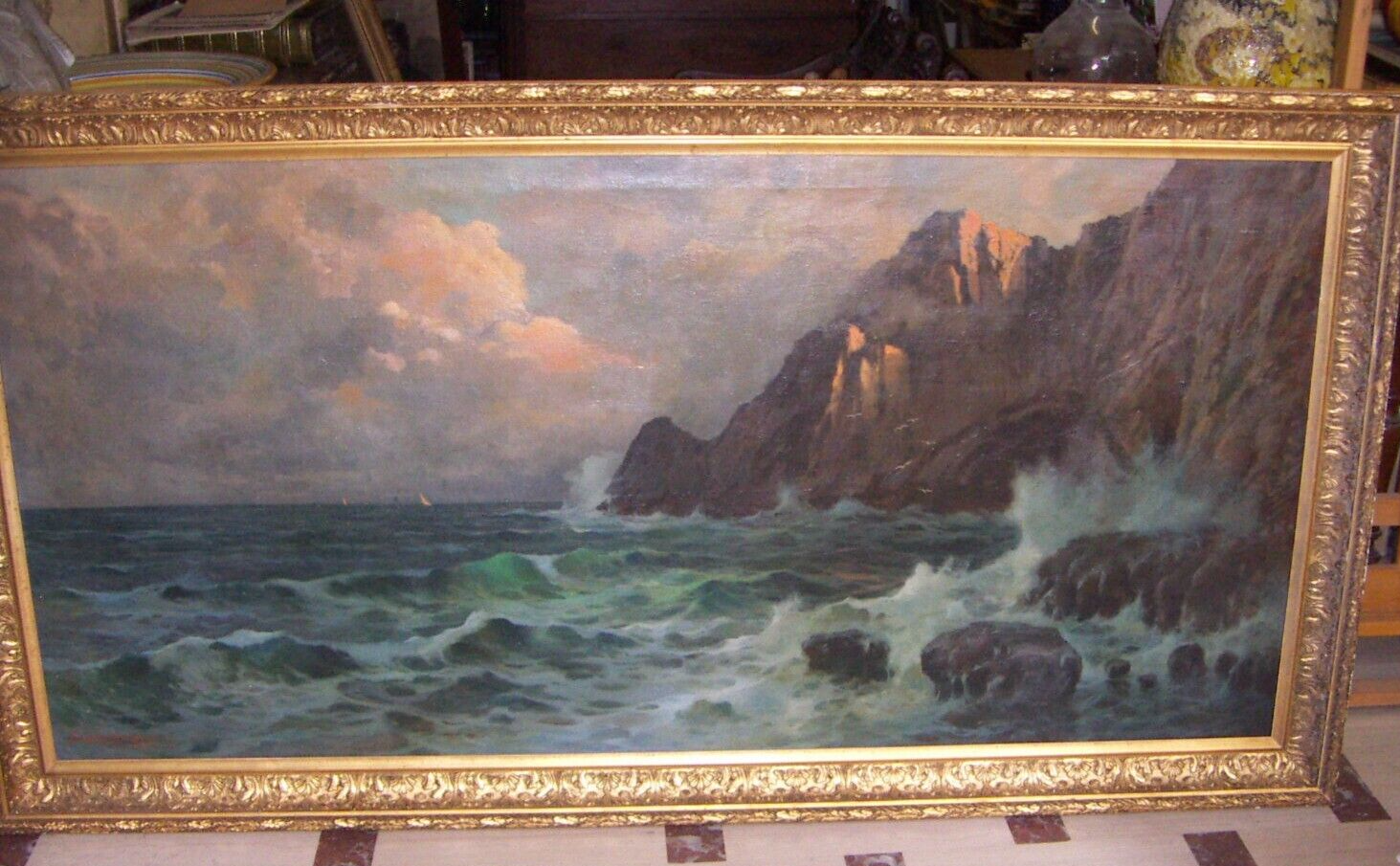 Grande Dipinto Decorativo   Veduta Costiera Di Capri   Ilio Giannaccini