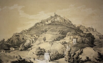 Campania, Irpinia, Ariano: Antica Veduta. Litografia Originale Dell'Artista Leale, XIX Secolo