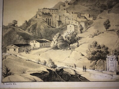 Campania, Irpinia, Ariano: Antica Veduta. Litografia Originale Dell'Artista Leale, XIX Secolo