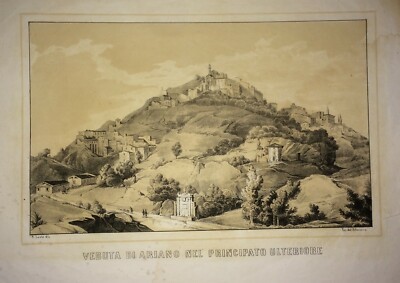 Campania, Irpinia, Ariano: Antica Veduta. Litografia Originale Dell'Artista Leale, XIX Secolo