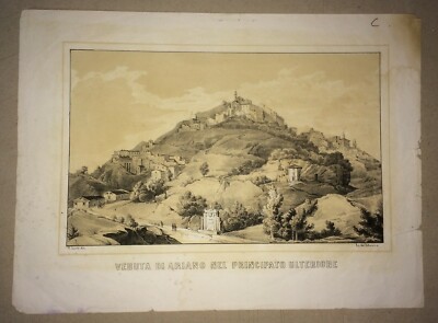 Campania, Irpinia, Ariano: Antica Veduta. Litografia Originale Dell'Artista Leale, XIX Secolo