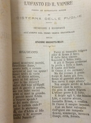 Basilicata, Potenza, Melfi, Vulture, Irpinia, Ofanto: Ferrovia Rocchetta, Araneo, 1886