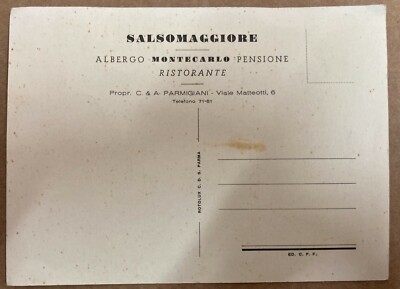 Salsomaggiore Terme Albergo Montecarlo Ristorante Famiglia Parmigiani Cartolina Pubblicitaria