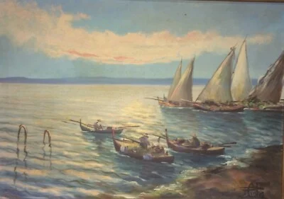 Marina con Pescatori, Artista Italiano del Novecento (pinto)
