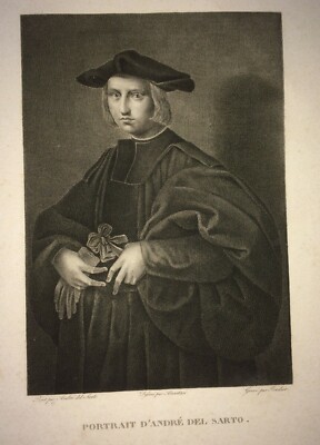 Ritratto Di Andrea Del Sarto. Incisione All'Acquaforte Di Pradier Da Anastasi, XIX Secolo