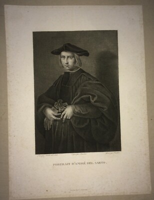 Ritratto Di Andrea Del Sarto. Incisione All'Acquaforte Di Pradier Da Anastasi, XIX Secolo