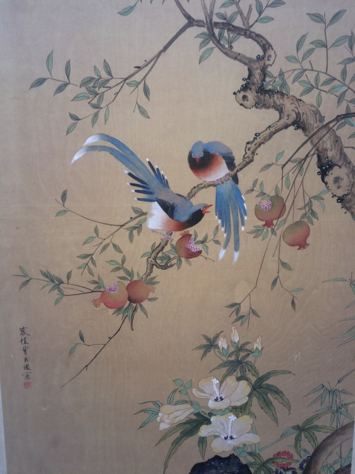 Grande Pannello Decorativo   Illustrazione Artistica   Orientalista   Uccelli E Fiori