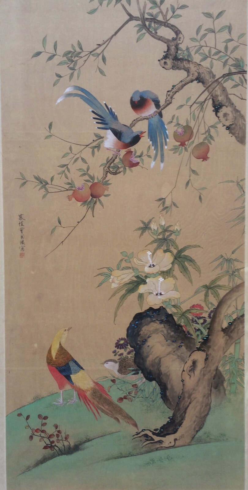 Grande Pannello Decorativo   Illustrazione Artistica   Orientalista   Uccelli E Fiori