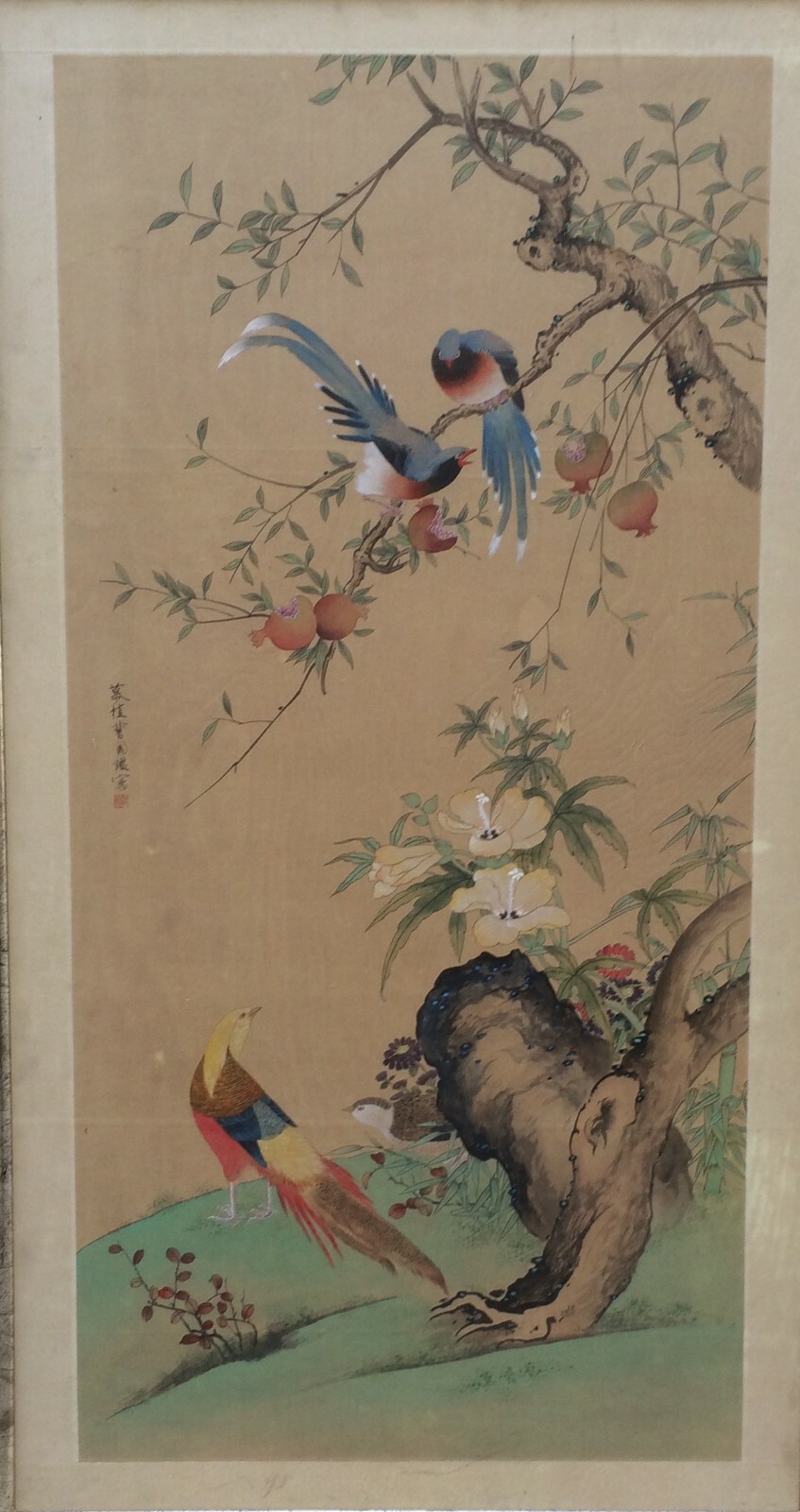 Grande Pannello Decorativo   Illustrazione Artistica   Orientalista   Uccelli E Fiori