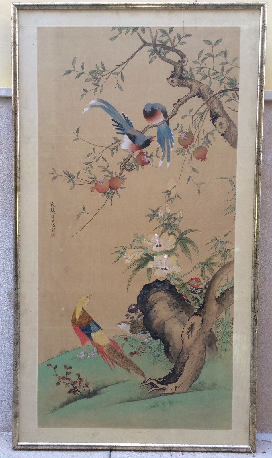 Grande Pannello Decorativo   Illustrazione Artistica   Orientalista   Uccelli E Fiori
