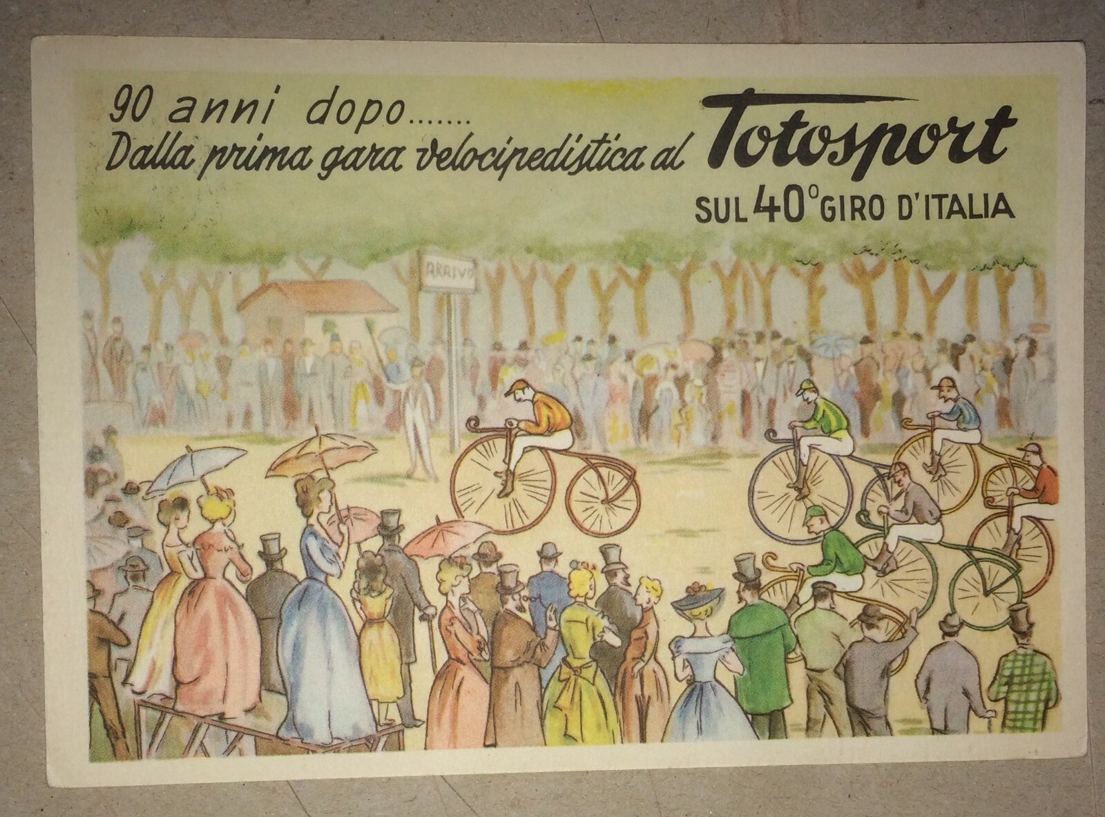 Ciclismo: Gara Velocipedista, Totosport, Giro d'Italia, 1957   Cartolina Pubblicitaria
