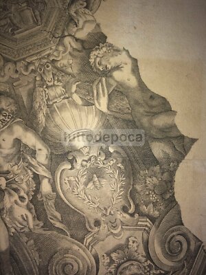 Araldica   Allegoria Della Fortezza   Stemma Con Ape   Antica Incisione   Da Cortona