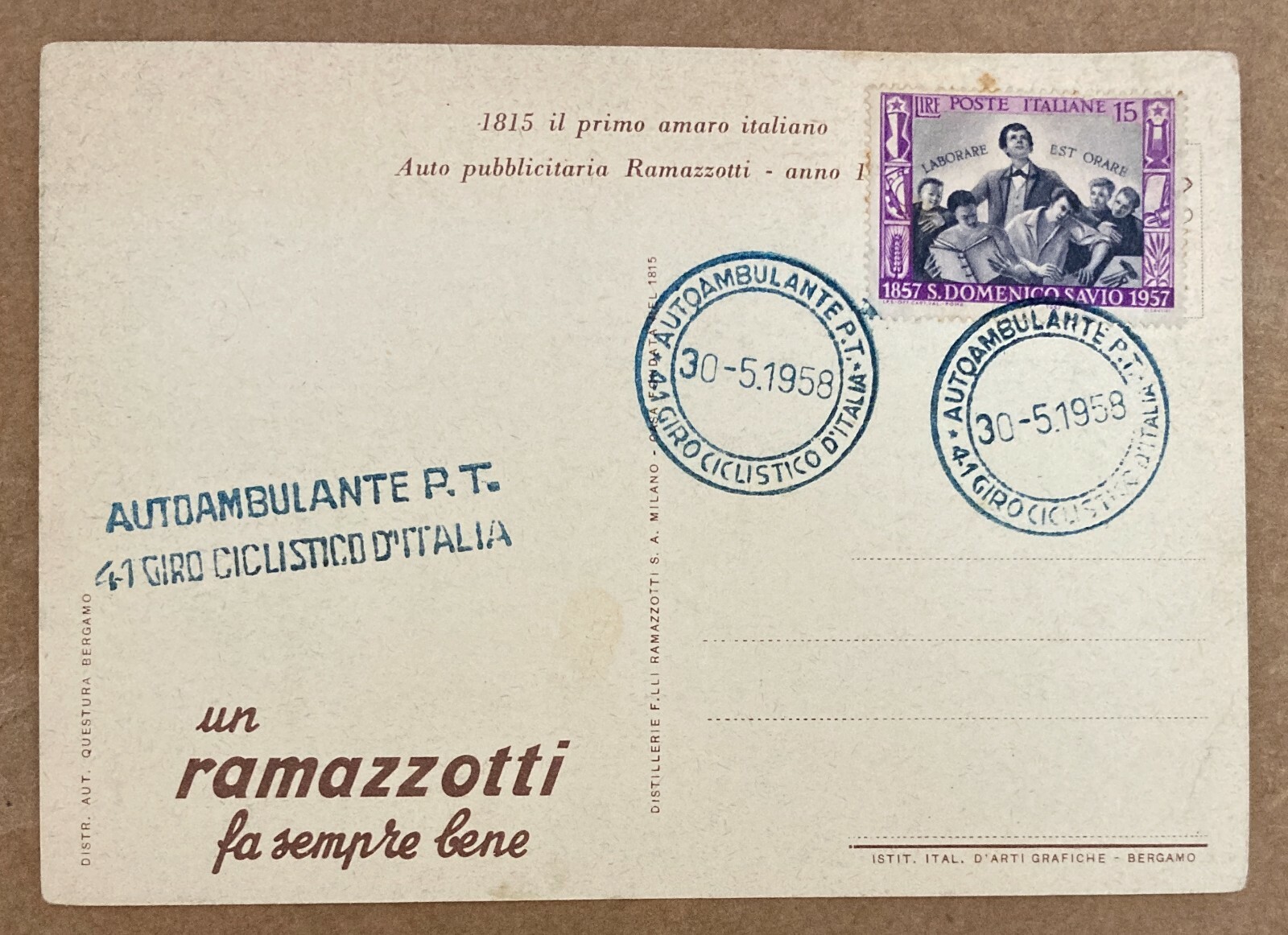 Ciclismo   Giro Ciclistico d'Italia   Autoambulante   Pubblicitaria Ramazzotti   1958