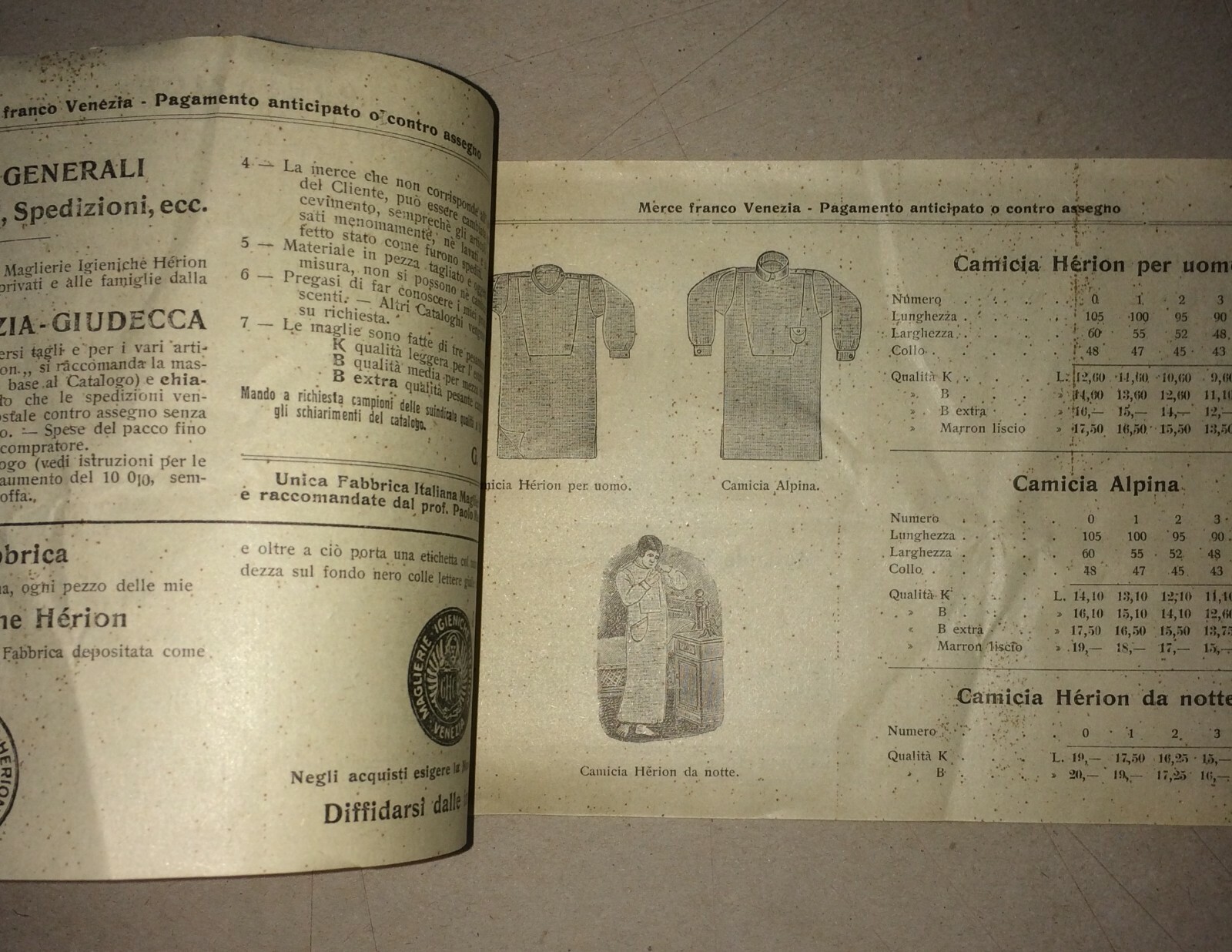 Venezia, Giudecca: Maglieria E Intimo, Catalogo Pubblicitario Antico Herion, 1914