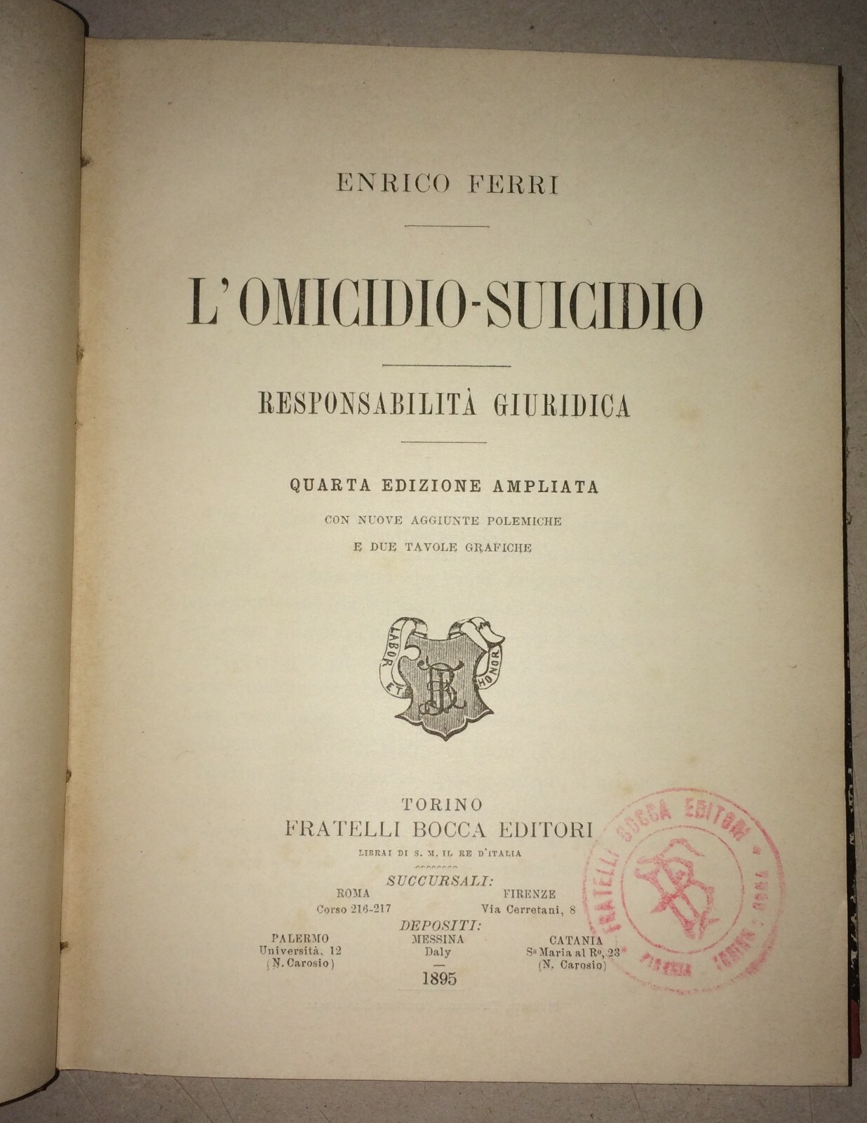 Enrico Ferri, L'Omicidio Suicidio: Responsabilità Giuridica (Torino, 1895)